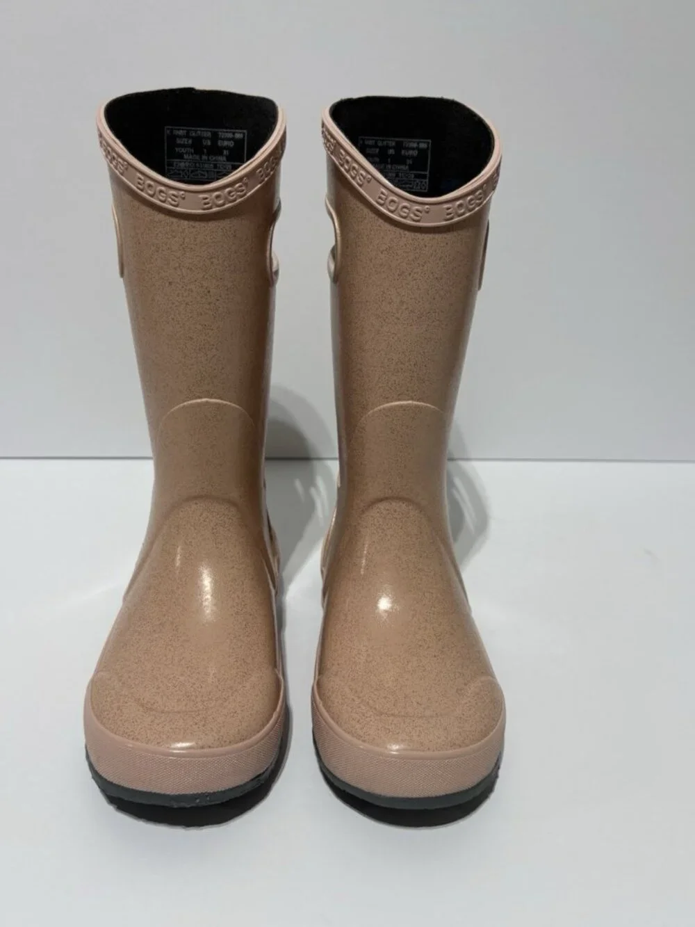 Bogs Big Kids’ Rain Boot Glitter Rose Gold, Girls’ 1 M